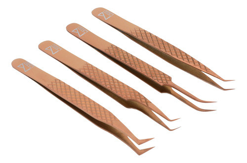 Set De 4 Pinzas Profesional Extension Pestañas M Lash Rose G 1