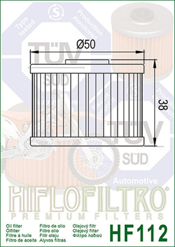 Filtro Aceite Honda Xr 250 Tornado Hiflofiltro Hf112 Ryd 1