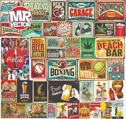 Carteles Chapas Vintage Retro Mega Pack Imágenes Imprimibles 0