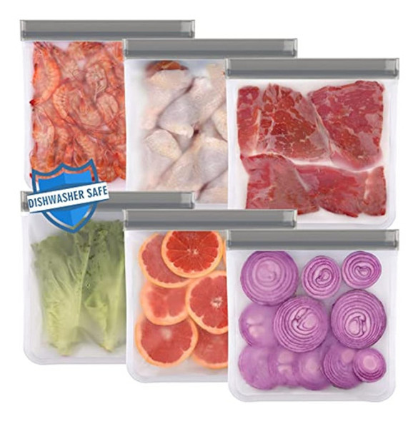 ~? Paquete De 6 Bolsas Reutilizables Para Congelador De Un G 0 ~? Paquete De 6 Bolsas Reutilizables Para Congelador De Un G 0