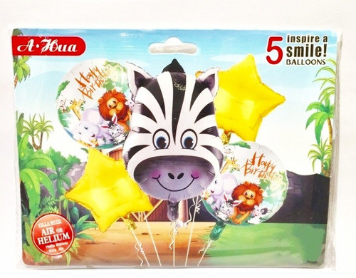 Set 5 Globos Diseño Zebra Selva Safari (aptos Para Helio) 0