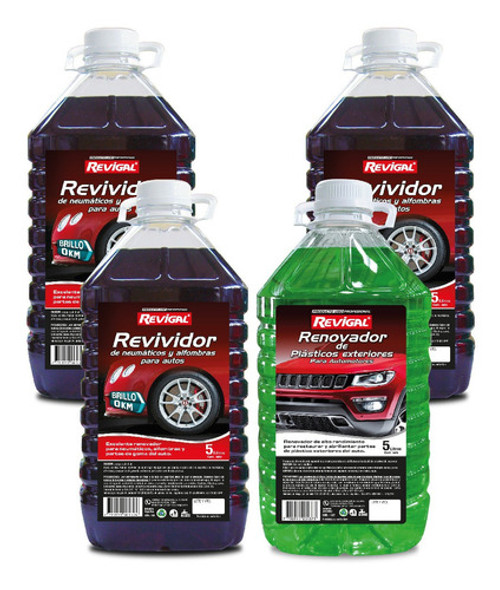 Kit-4  3 Revividores Y 1 Renovador Plastico Exterior Revigal 0
