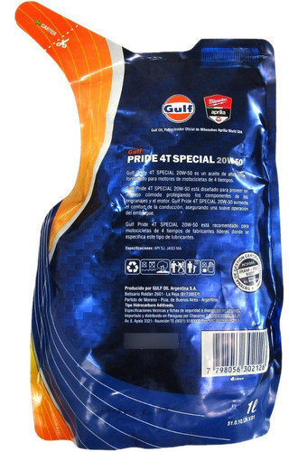 Aceite Gulf Pride 4t Special 20w50 1lt Doy Pack 1