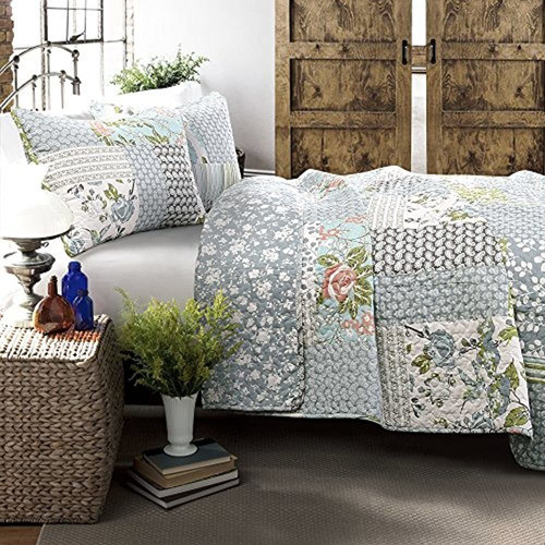 Edredón Roesser Azul Lush Decor | Patchwork Floral Reversibl 0