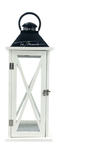 Farol Porta Vela Blanco En Madera Y Mango En Metal Decoració 0