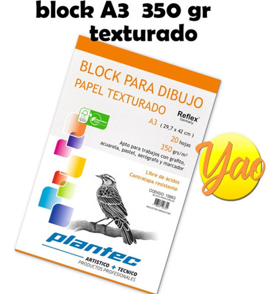 Block Para Dibujo Texturado A3 De 350grs. X 20hojas Plantec 1