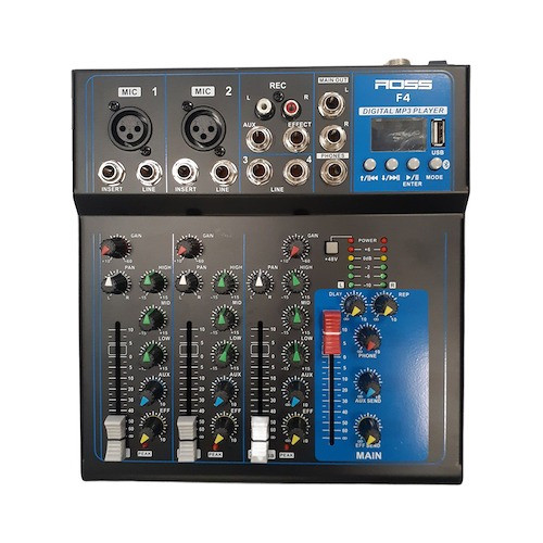 Mixer Ross F4 5 Canales Bluetooth Usb Eq 3 Bandas Efectos 0