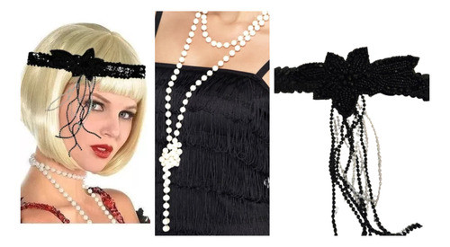 Set Charleston Vincha Y Collar De Perlas. Nostalgia Años 20s 0