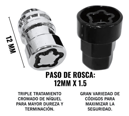 Tuerca Bulón Antirobo Chevrolet Onix Cruze Tracker Sonic S10 1