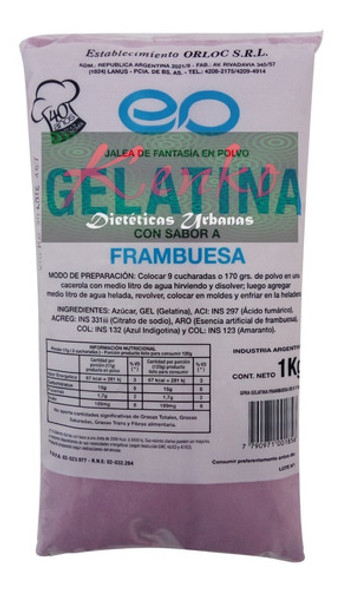 Gelatina 1kg Sabor Frambuesa C/ Azúcar (orloc) Kenko Almagro 0