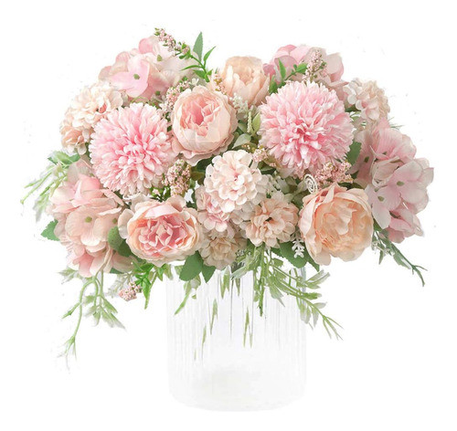 Flores Artificiales Peonía Falsa Seda Hortensia Ramo Decorac 0