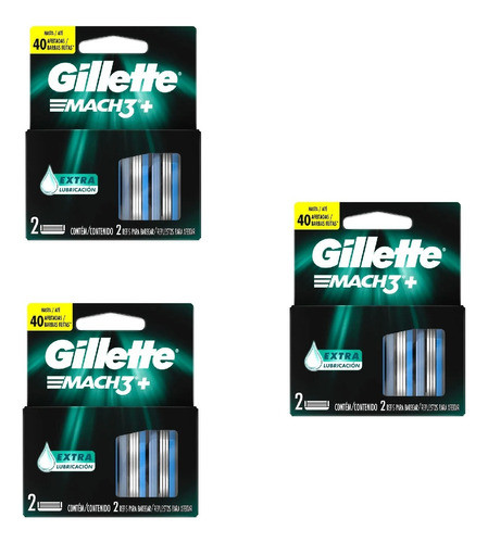 Mach3 Repuesto Afeitar Gillette Extra Lubricación X 6 Unid 0