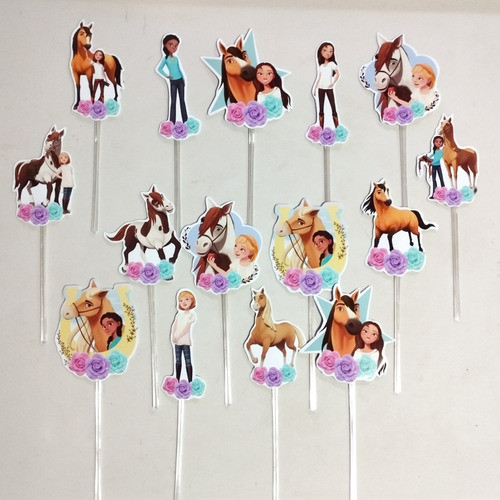 Pack X15 Toppers Para Cupcakes Muffins Caballo Spirit 1