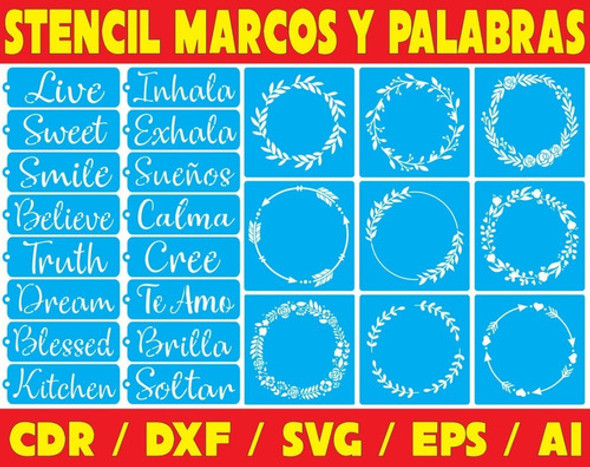 Vectores Corte Laser -  Pack Stencils Marcos Y Palabras 1