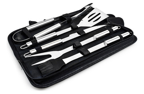Kit Set Parrillero Asador 5 Piezas Tenedor Espátula Pinza 0