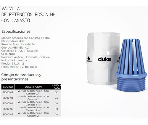 Valvula De Retencion Hh 11/2 Duke 1