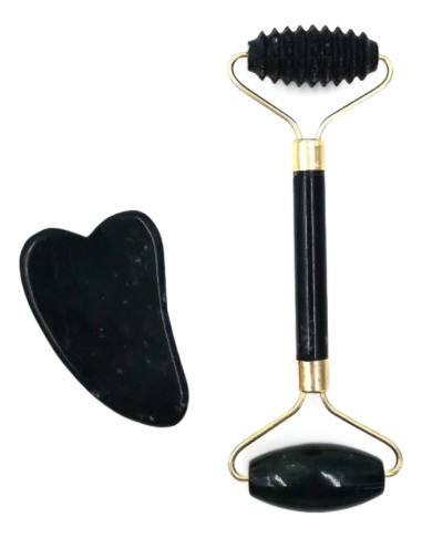 Kit Roller Y Guasha De Obsidiana Negra Roller De Jade Guasha 0