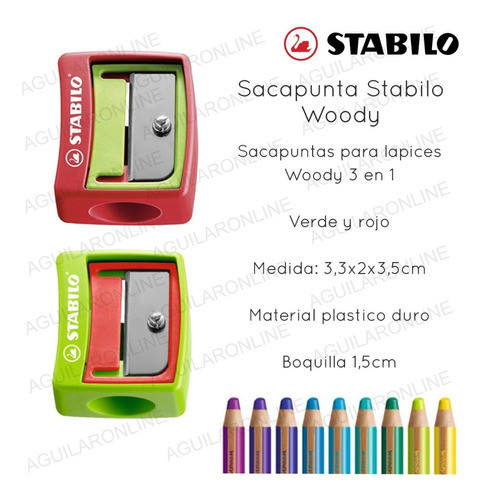 3 Sacapunta Woody Stabilo Boquilla Grande Lapiz 3 En 1 1