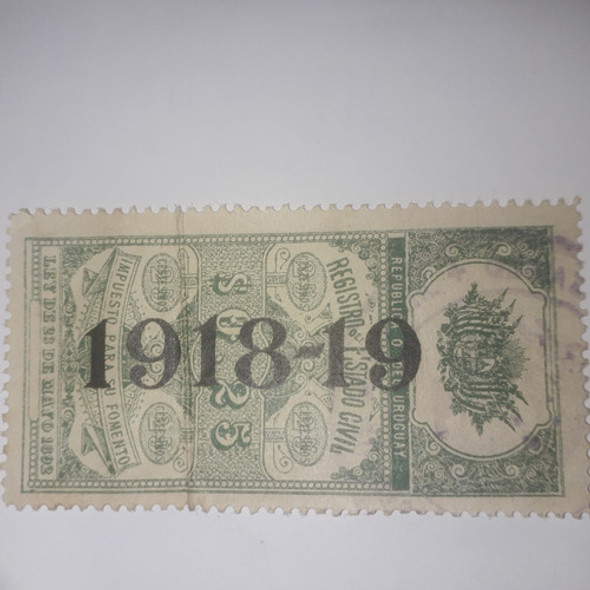 Estampilla Registro Civil Uruguay Año 1918 Impecable. 1