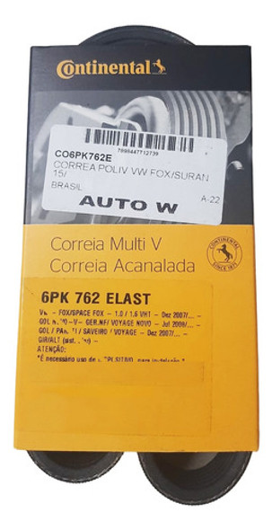 Correa Poli V Contitech Volkswagen Trend Voyage 6pk 762 0 Correa Poli V Contitech Volkswagen Trend Voyage 6pk 762 0