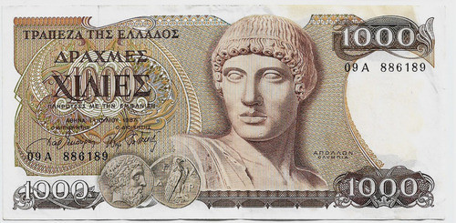 Fk Billete Grecia 1000 Dracma 1987 P-202 Per A 9 Circulado. 0