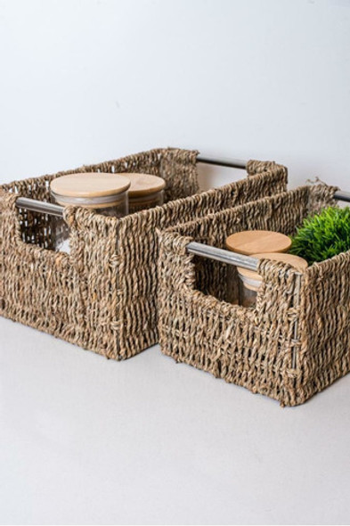 Cesto Seagrass Natural Con Manija Cromo Grande 1 Cesto Seagrass Natural Con Manija Cromo Grande 1