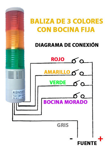 Baliza Torre Led Semáforo Bocina 24 Vdc 3 Colores Soporte 1