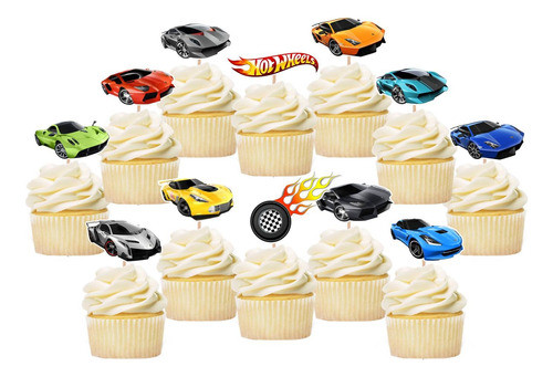 Pack X15 Toppers Para Cupcakes Muffins Autos Hot Wheels 0