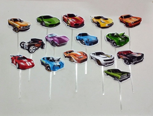Pack X15 Toppers Para Cupcakes Muffins Autos Hot Wheels 1