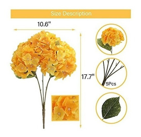Hortensias Artificiales De Seda Ramo X5 Flores - Amarillo 1