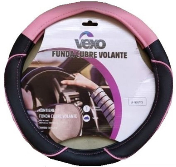 Cubre Volante Cocido En Cuero Ecológico Negro/rosa De 38cm 0