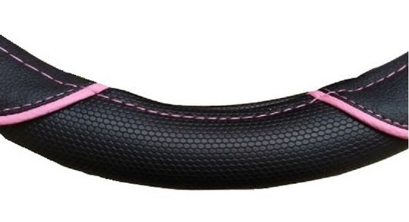 Cubre Volante Cocido En Cuero Ecológico Negro/rosa De 38cm 1