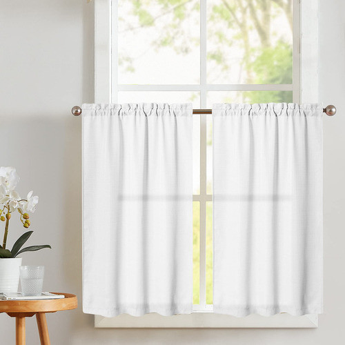 Vangao Cortinas De Cocina Blancas De 24 Pulgadas, Cortinas D 0