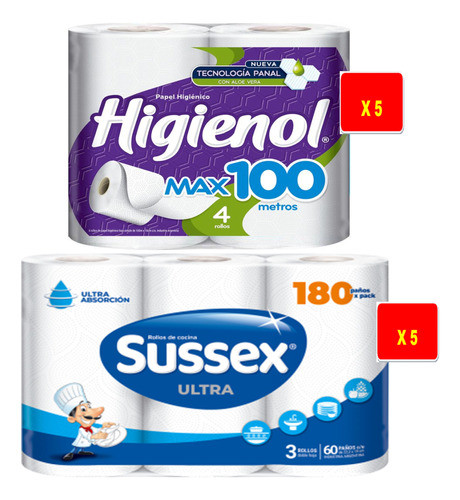 Combo Papel Higienol X5 + Rollo De Cocina Sussex X5 0