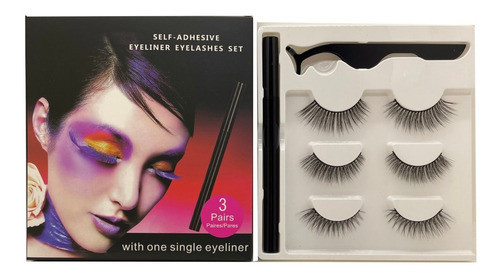 Pestañas Postizas X3 Modelos C Lápiz Delineador C Pegamento 0