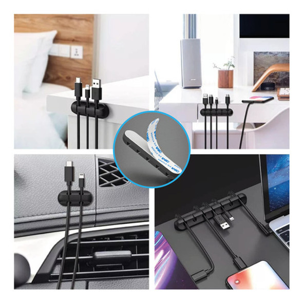 Organizador De Cable X3 Clips Adhesivo Flexible Oficina Mesa 1