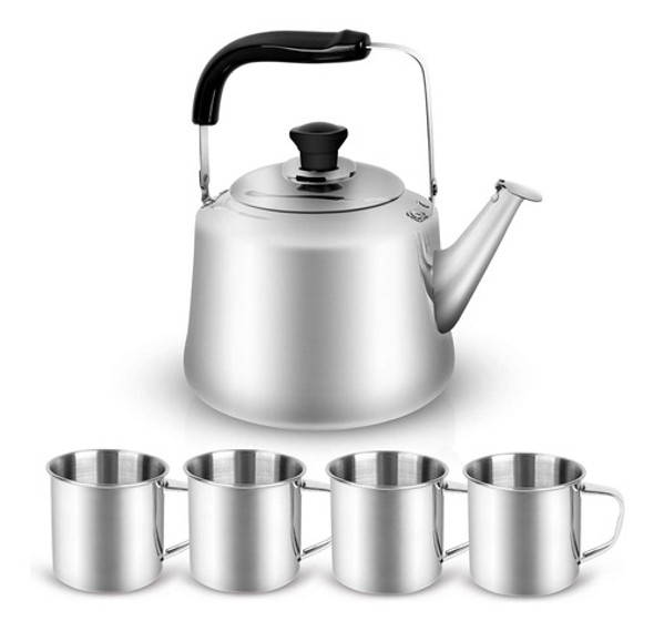 Tetera De Camping Odoland Acero Inoxidable Con 4 Tazas Y Bol 0