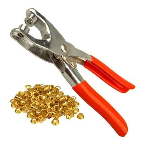 Pinza Para Ojalillo Ojalillar Con 30 Ojalillos Grip Bronce 0
