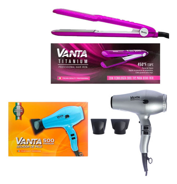 Vanta Planchita + Secador Pelo Profesional Alisado Plateado 0