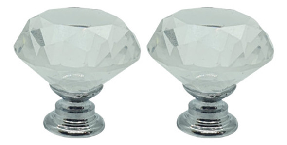 Puxadores Ponto Diamante De Vidro 30mm Base Cromado 02 Peças 0