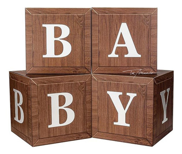 Cubo Marron Letras Baby 4 Und Baby Shower Decoración Eventos 0