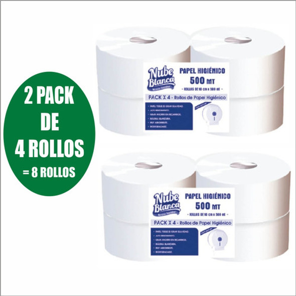 8 Rollos De Papel Higienico Nube Blanca - 500 Metros C/rollo 0