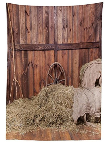 Mantel Ambesonne Barn Wood Wagon Wheel, Rural Old Horse Stab 1