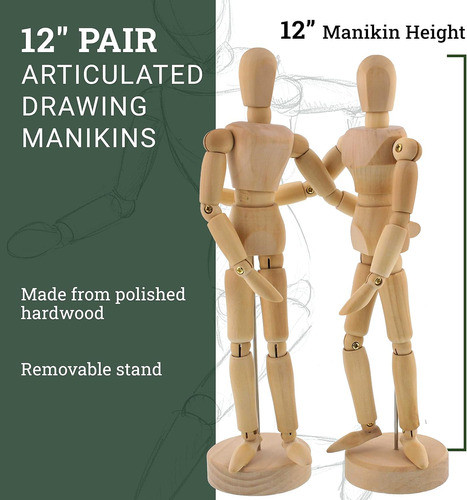 Maniquí De Madera Para Dibujar Figura Humana, Par De 30cm 1