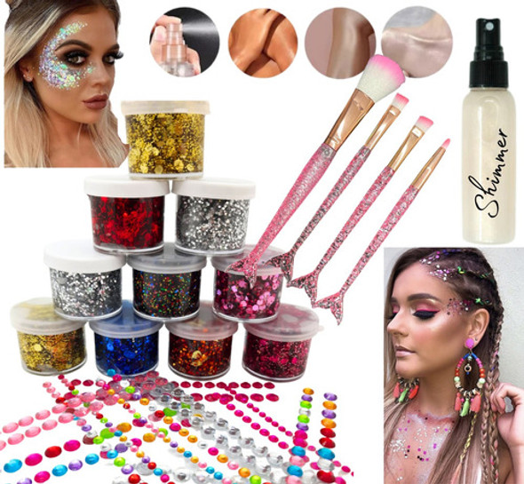 Party Box Bar Kit Glitter Gel + Strass Autoadhesivo Makeup 0