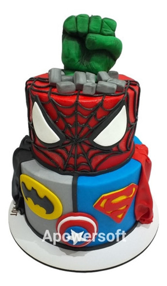 Torta Super Heroes,hulk,hombre Araña, Batman, Superman Cap.a 0