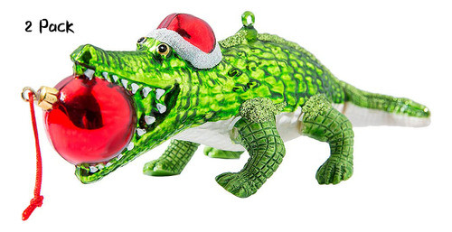 Paquete De 2 Adornos De Navidad De Cocodrilo De Cristal Para 1