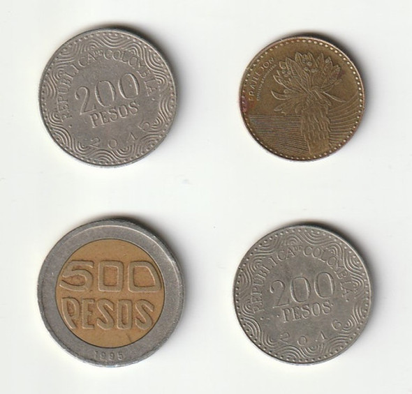 M627 Colombia Lote De 4 Monedas Excelentes P/clasificar 0