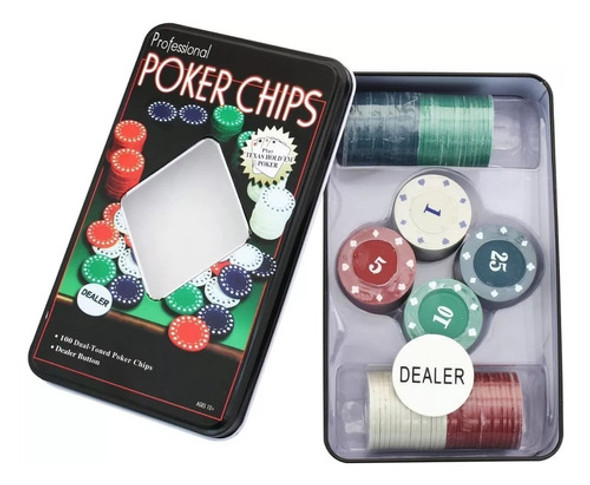 Set Poker 100 Fichas Profesional Casino Estuche Metal 0