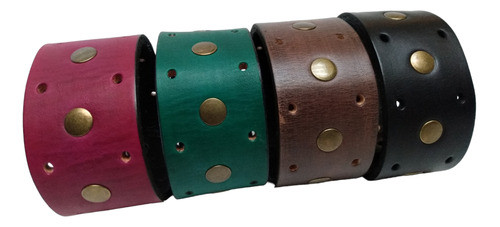 Muñequera Brazalete De Cuero 100 % C Remaches Y Agujeros 0